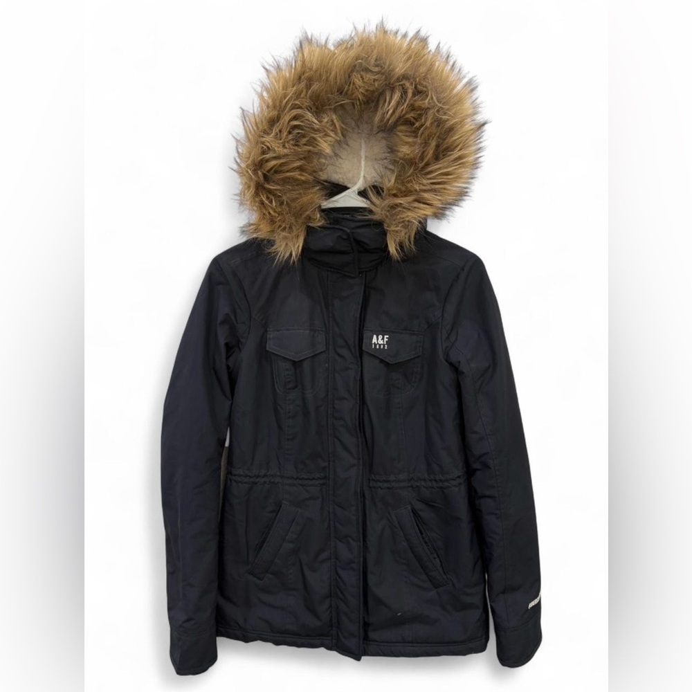 Abercrombie & Fitch All Season Weather Warrior Coat XS‎ Navy Fur Hood Sherpa Y2K